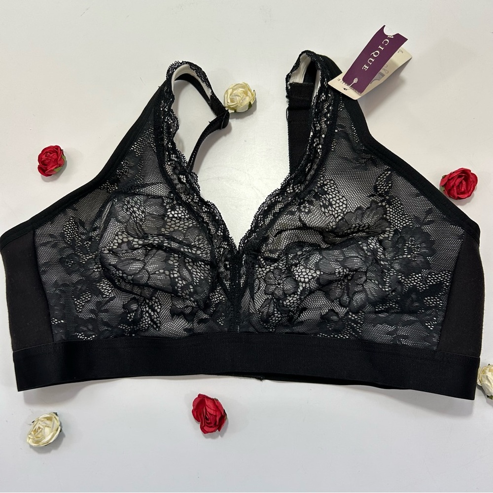Cacique Black Floral Lace No Wire Bralette 38C NWT